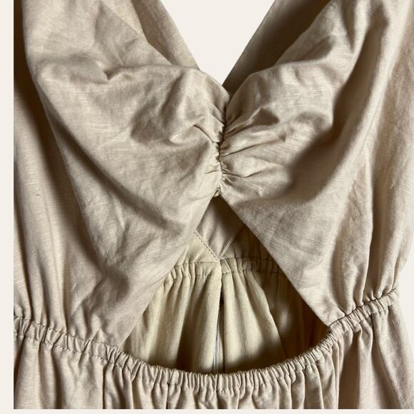 Charlie Holiday Lilian Oat Beige Tiered Cut Out Linen Midi Dress Size XL - Picture 8 of 15